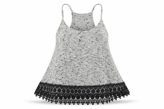 Front view of Atmosphere women’s grey acrylic camisole tank, size UK 10, round neck