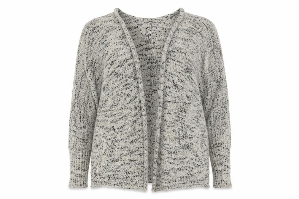 Front view of Atmosphere women’s beige v-neck polyester cardigan jumper, size UK 6