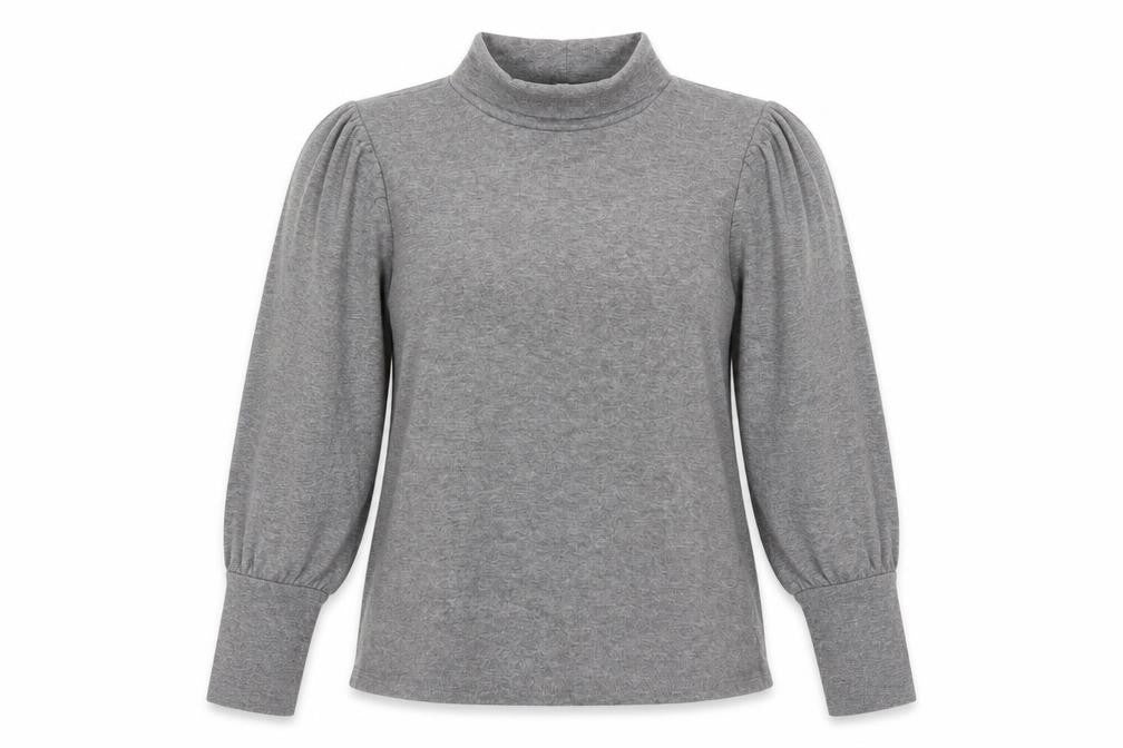 Front view of Warehouse women’s grey roll neck viscose jumper, size UK 12