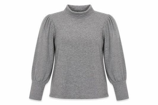 Front view of Warehouse women’s grey roll neck viscose jumper, size UK 12