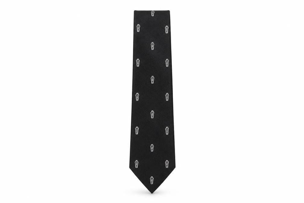 Front view of Preworn men’s black geometric polyester pointed tie one size