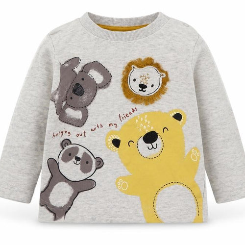 Nutmeg Boys Grey  Cotton Basic T-Shirt Size 6-9 Months Round Neck  - Animal Print
