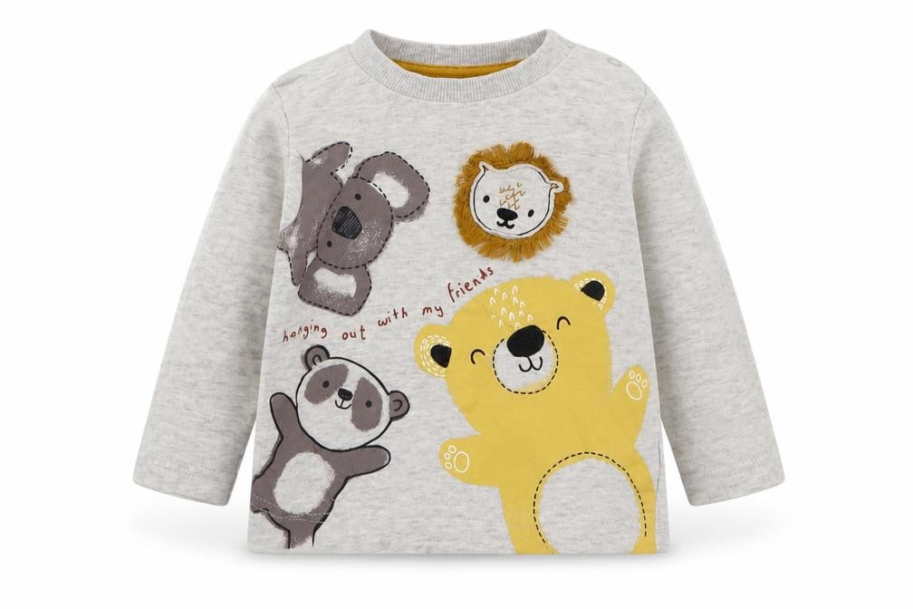 Nutmeg Boys Grey  Cotton Basic T-Shirt Size 6-9 Months Round Neck  - Animal Print