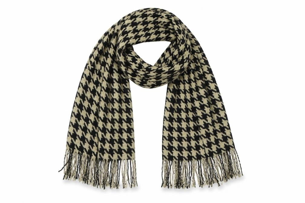 Front view of Preworn women’s multicoloured houndstooth polyester shawl/wrap