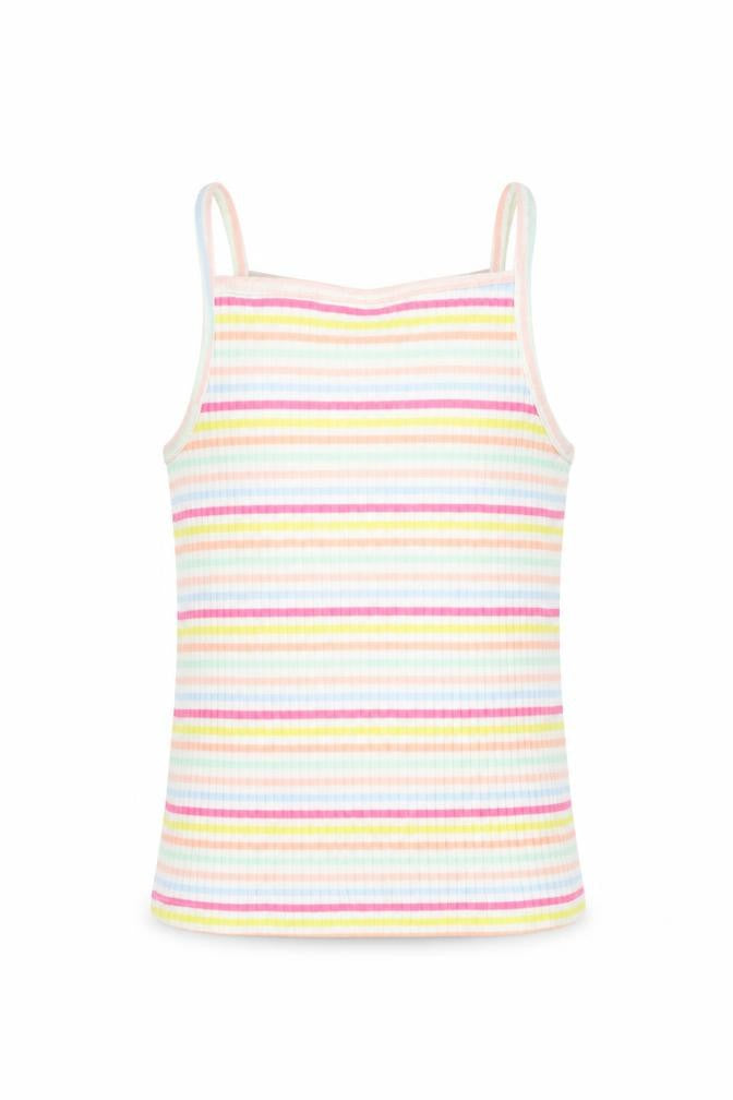 F&F Girls Multicoloured Striped Cotton Basic Tank Size 9-10 Years Square Neck Pullover