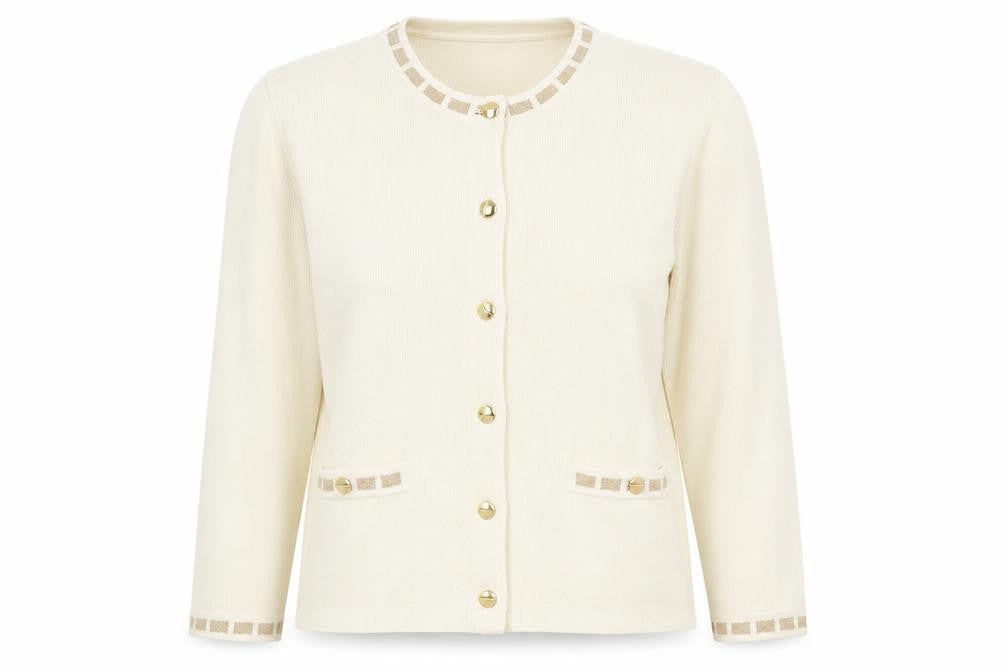 Poppy Style garments Womens Ivory Round Neck  Acrylic Cardigan Jumper Size M