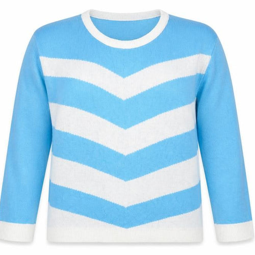 Lyza Fashion Womens Blue Round Neck Striped Acrylic Pullover Jumper Size L