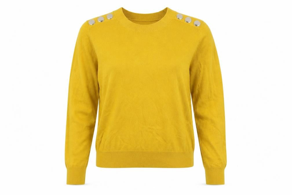 Front view of Klass women’s yellow round neck viscose jumper, size M