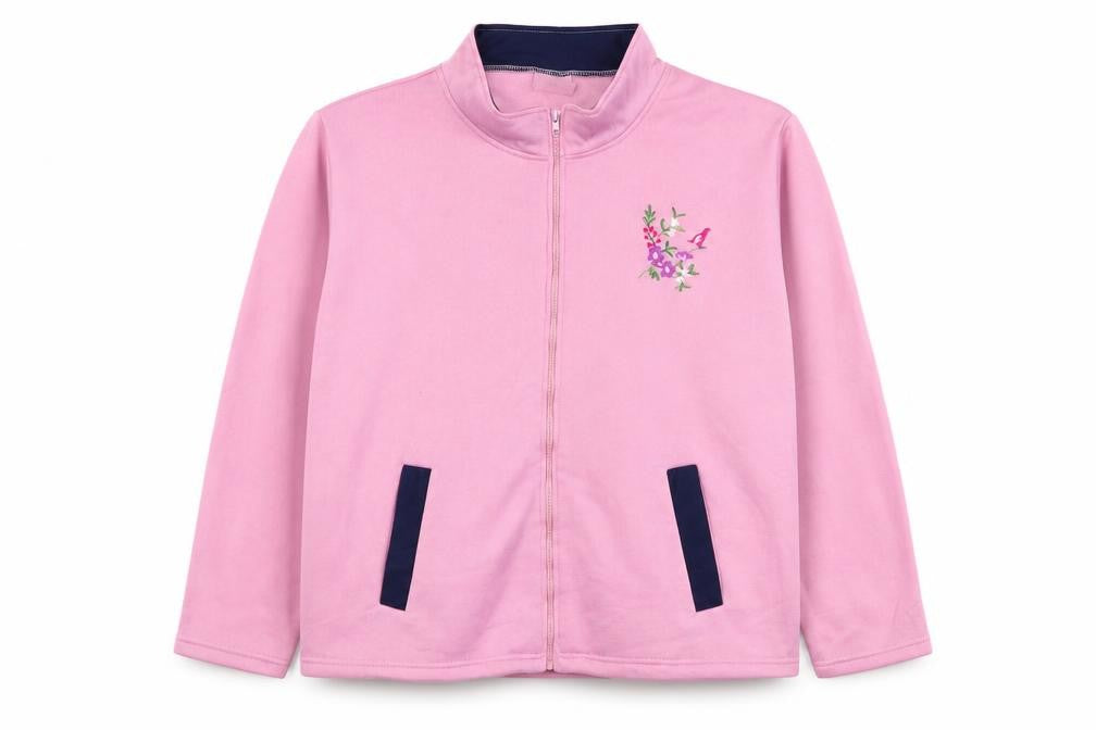 Anne De Lancay Womens Pink  Polyester Full Zip Sweatshirt Size 22  Zip - Flower