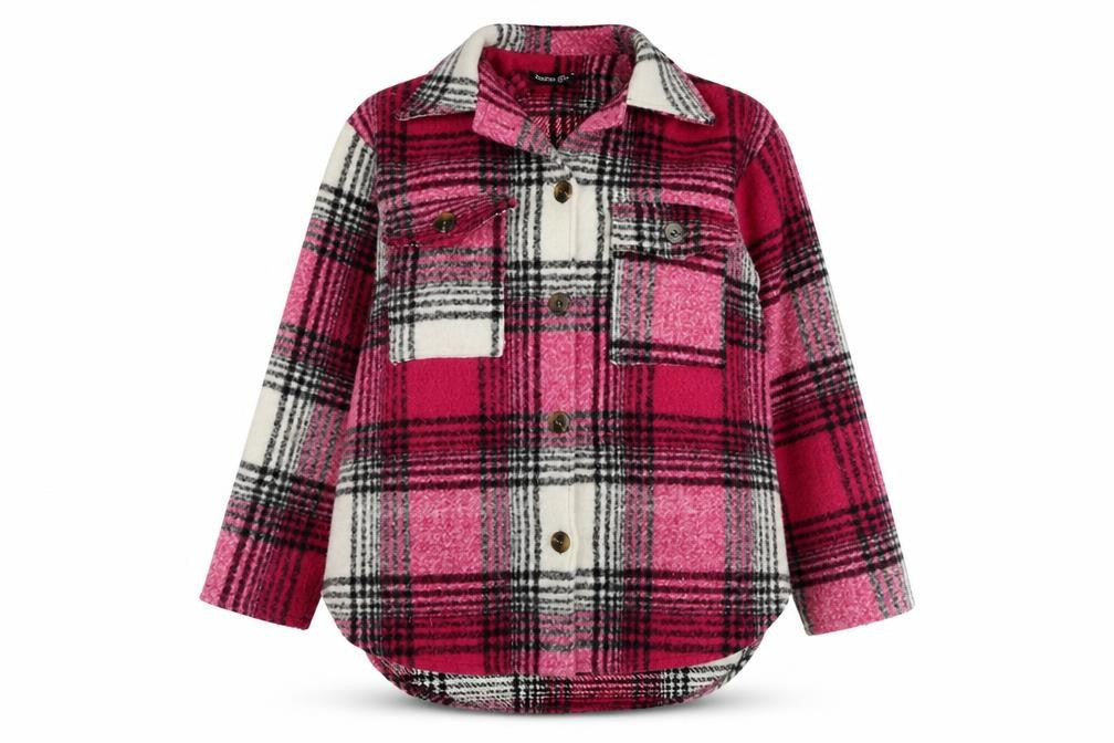 Boohoo Womens Pink Check  Overcoat Coat Size 8  Button