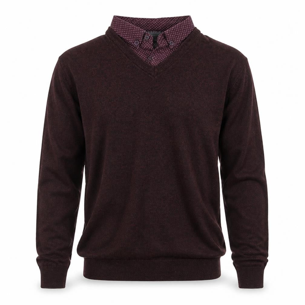 Front view of Cedarwood State men’s purple collared cotton jumper, size M