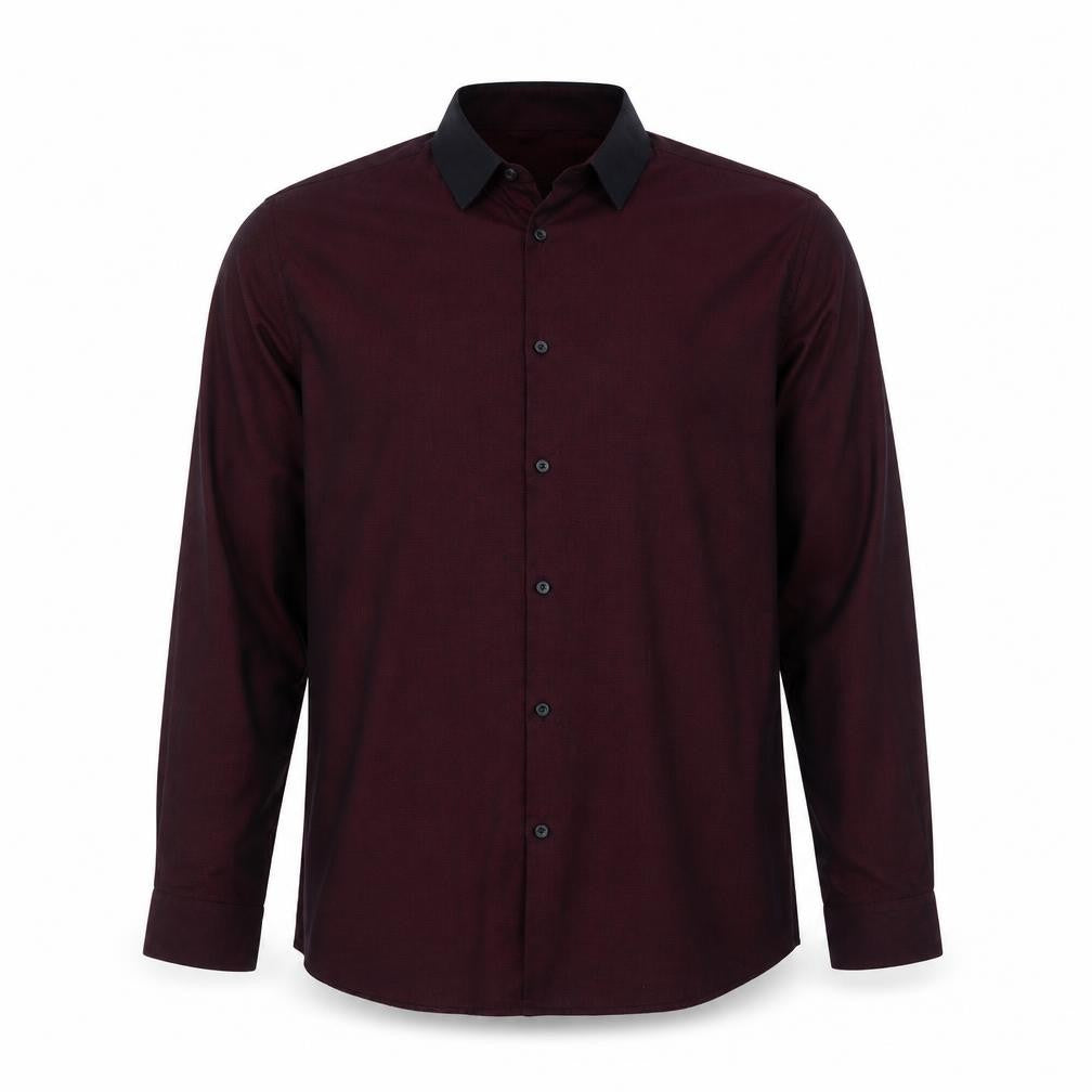 Front view of Primark men’s purple polyester button-up, size 16, collared button