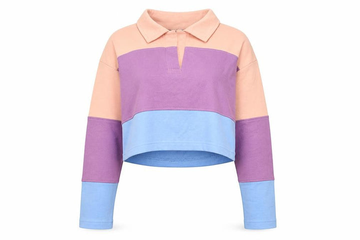 Front view of I SAW IT FIRST women’s multicoloured striped polyester pullover sweatshirt, size UK 6