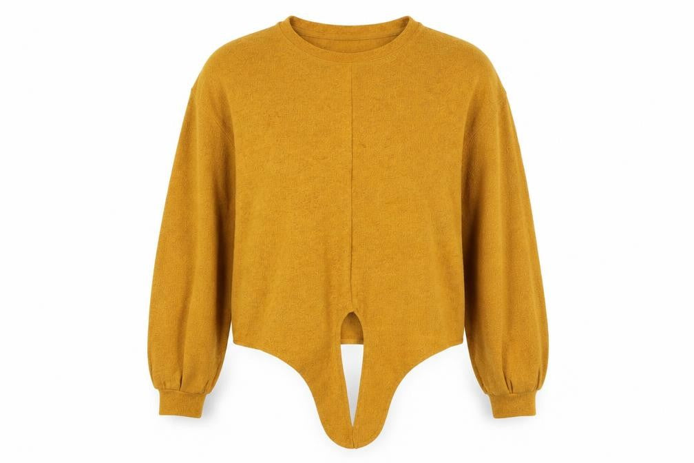 Front view of H&M women’s yellow round neck polyester jumper, size S