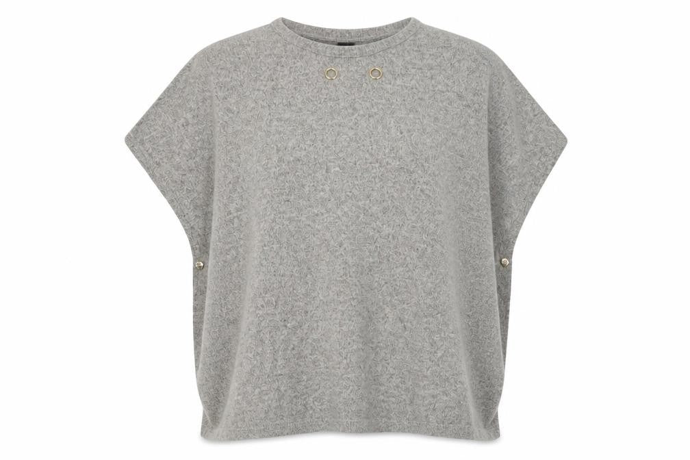 Front view of Izabel London women’s beige round neck polyester jumper, size UK 10