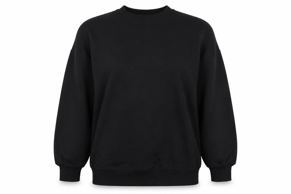 Front view of Primark women’s black polyester pullover sweatshirt, size UK 12
