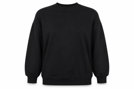 Front view of Primark women’s black polyester pullover sweatshirt, size UK 12