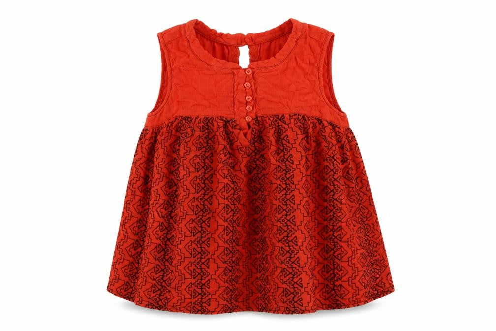 Front view of Next women’s orange geometric viscose basic tank, size UK 8, round neck