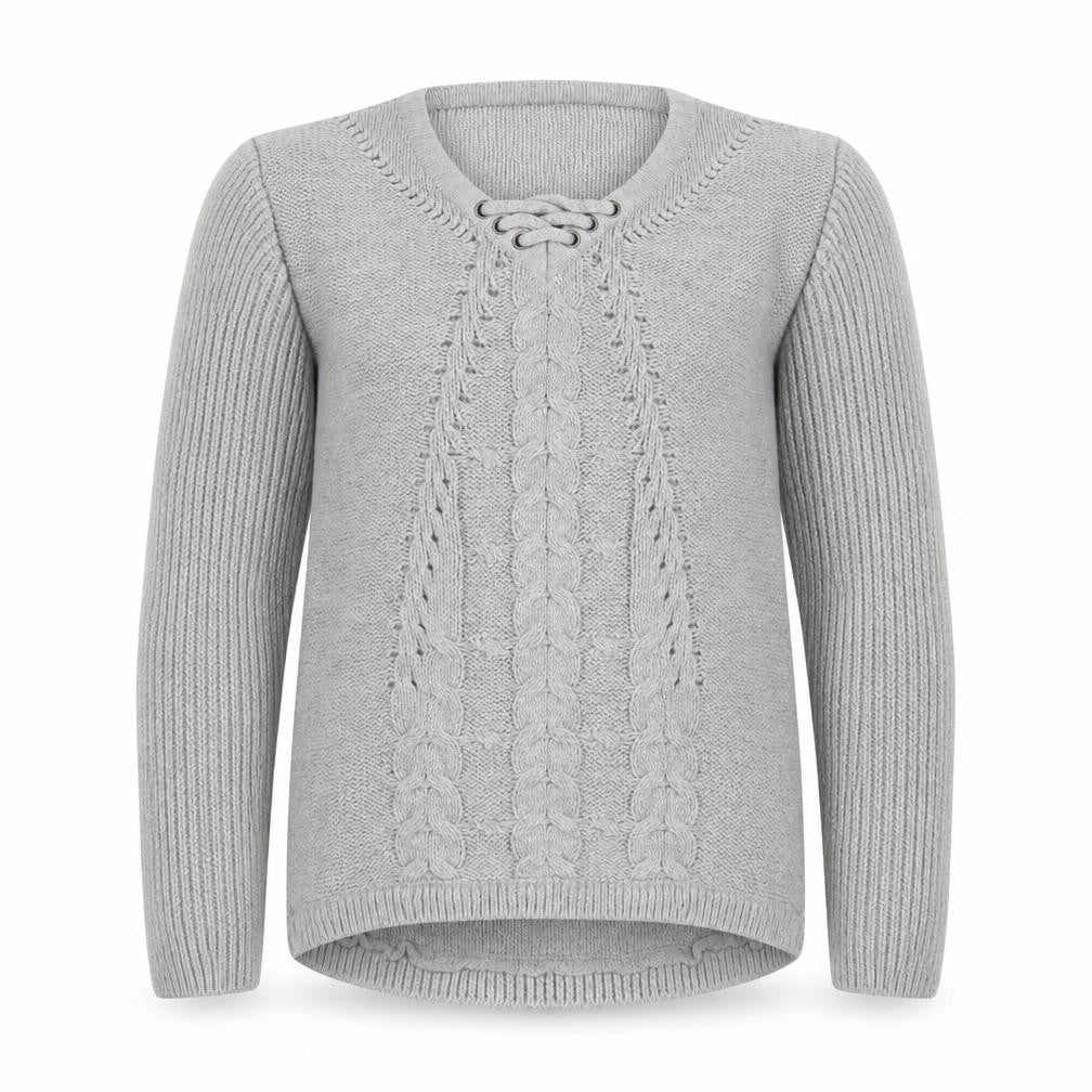 Front view of Pep&Co girls’ grey round neck acrylic jumper, size 9-10, years pullover