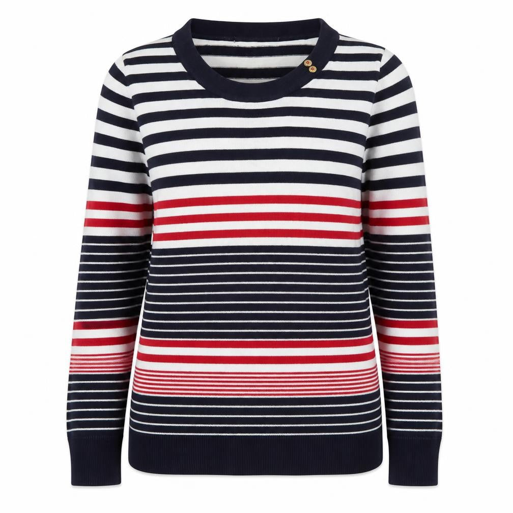 EWM Womens Multicoloured Scoop Neck Striped Cotton Pullover Jumper Size S