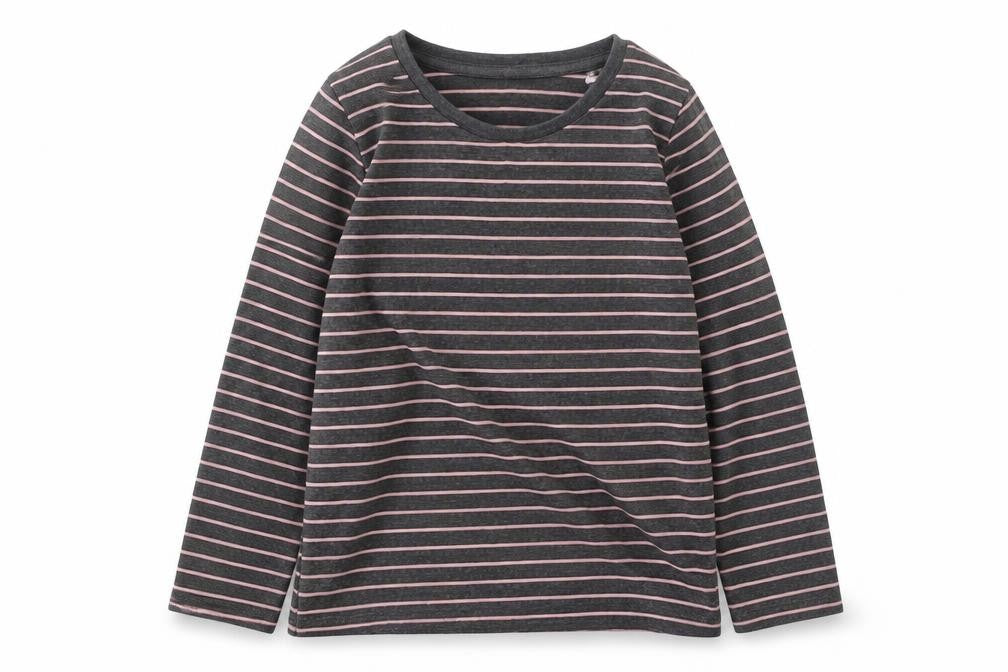 Preworn Girls Grey Striped Cotton Basic Casual Size 3-4 Years Round Neck