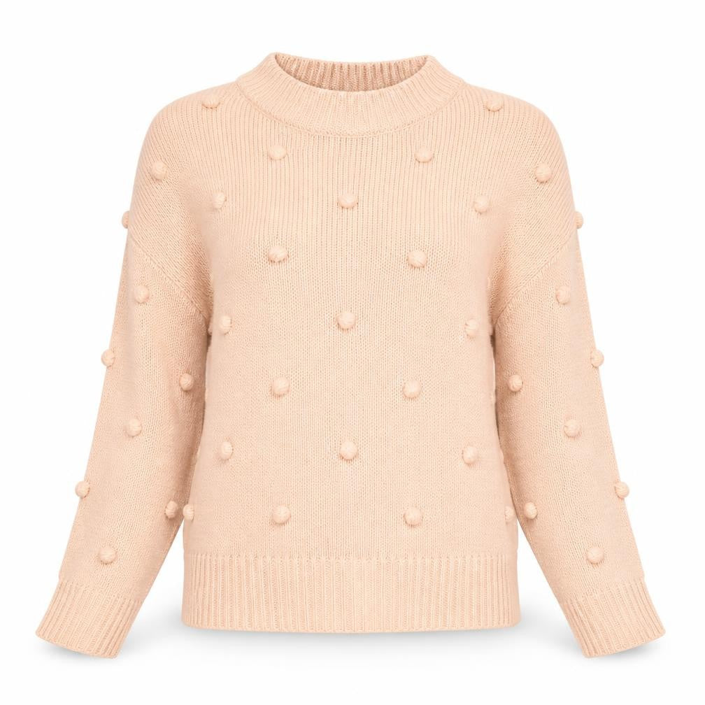 Front view of Vero Moda women’s pink round neck acrylic jumper, size S