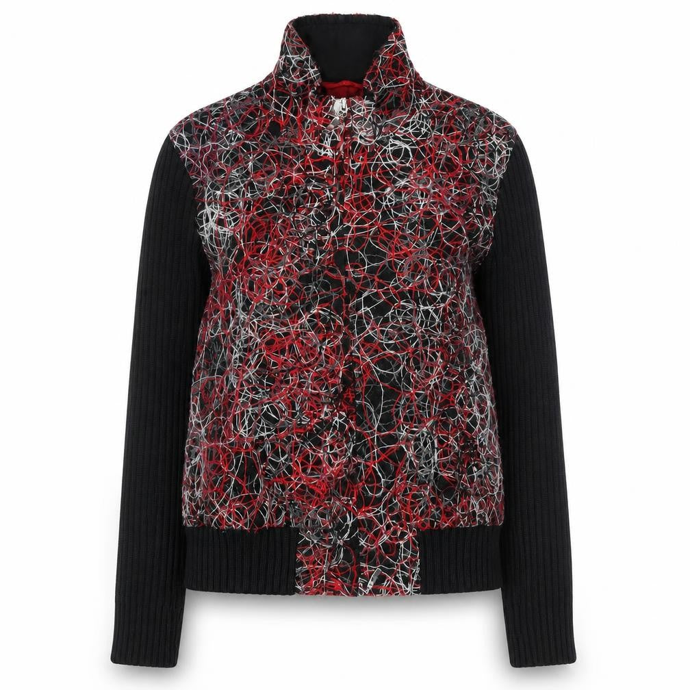 Front view of Apricot women’s multicoloured high neck polyester full zip jumper, size UK 12