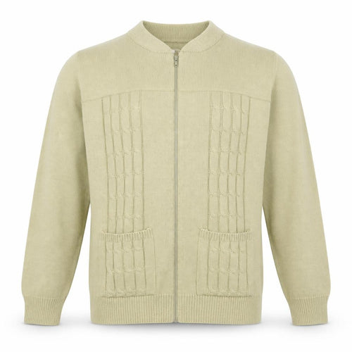 Carabou Mens Beige Crew Neck  Acrylic Full Zip Jumper Size M
