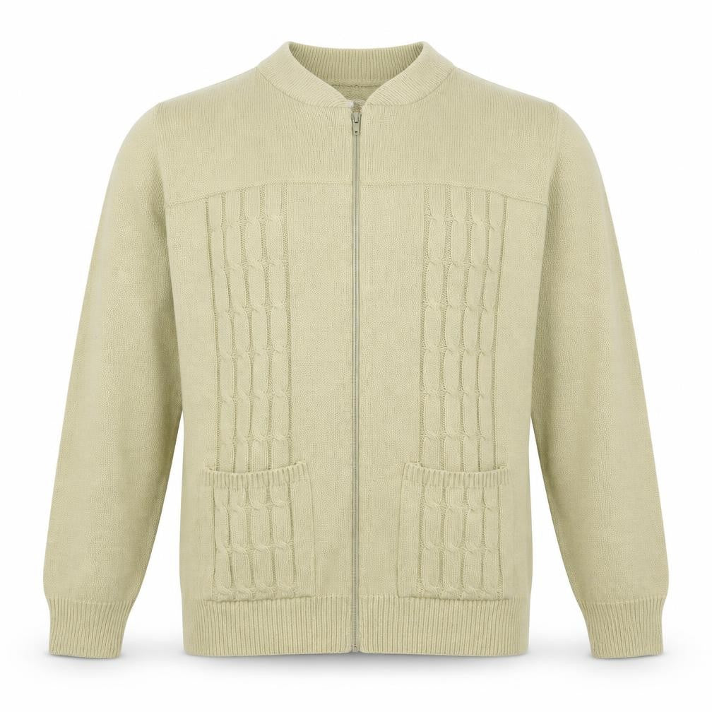 Carabou Mens Beige Crew Neck  Acrylic Full Zip Jumper Size M