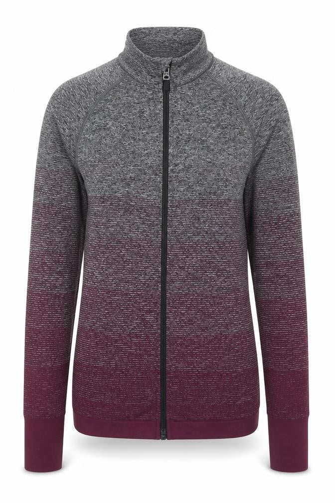 Front view of Primark women’s purple striped jacket, size UK 6, zip