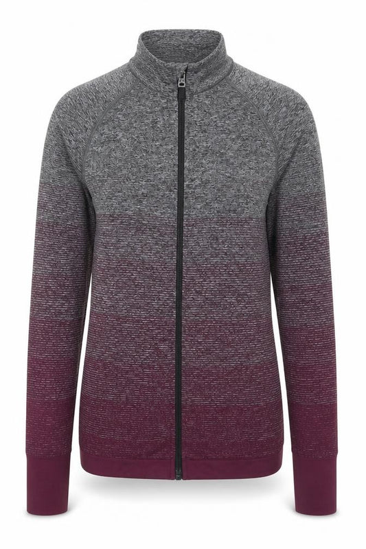 Front view of Primark women’s purple striped jacket, size UK 6, zip