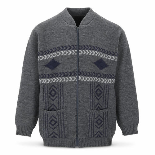 Premier Man Mens Grey V-Neck Geometric Acrylic Full Zip Jumper Size S