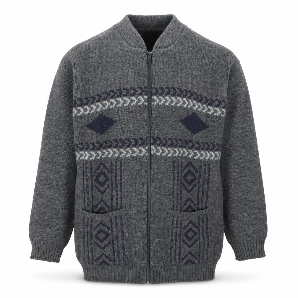 Premier Man Mens Grey V-Neck Geometric Acrylic Full Zip Jumper Size S