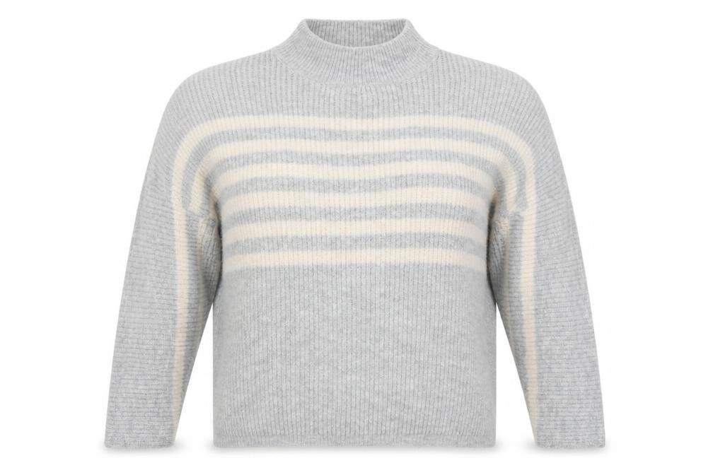 Front view of Matalan women’s grey mock neck striped acrylic jumper, size L