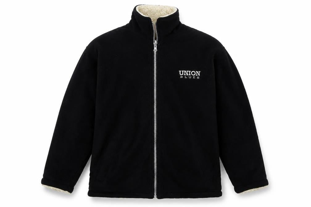 Front view of Union Blues men’s black jacket, size S, zip