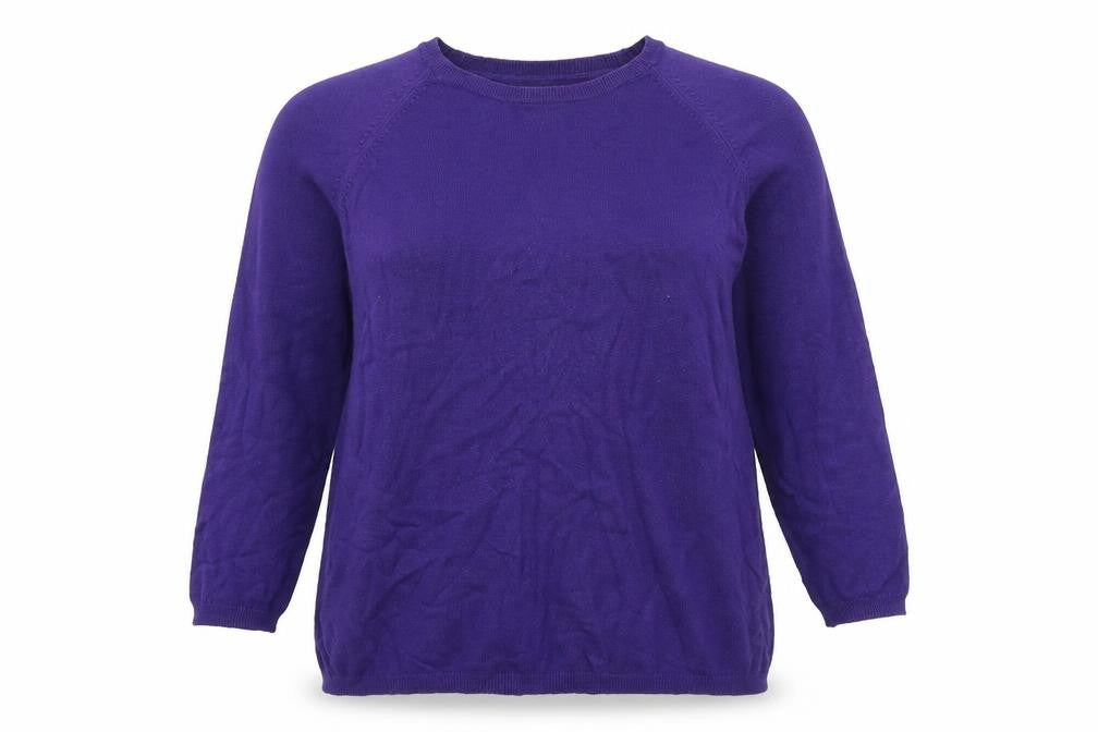 Front view of Marks & Spencer women’s purple crew neck viscose jumper, size UK 16