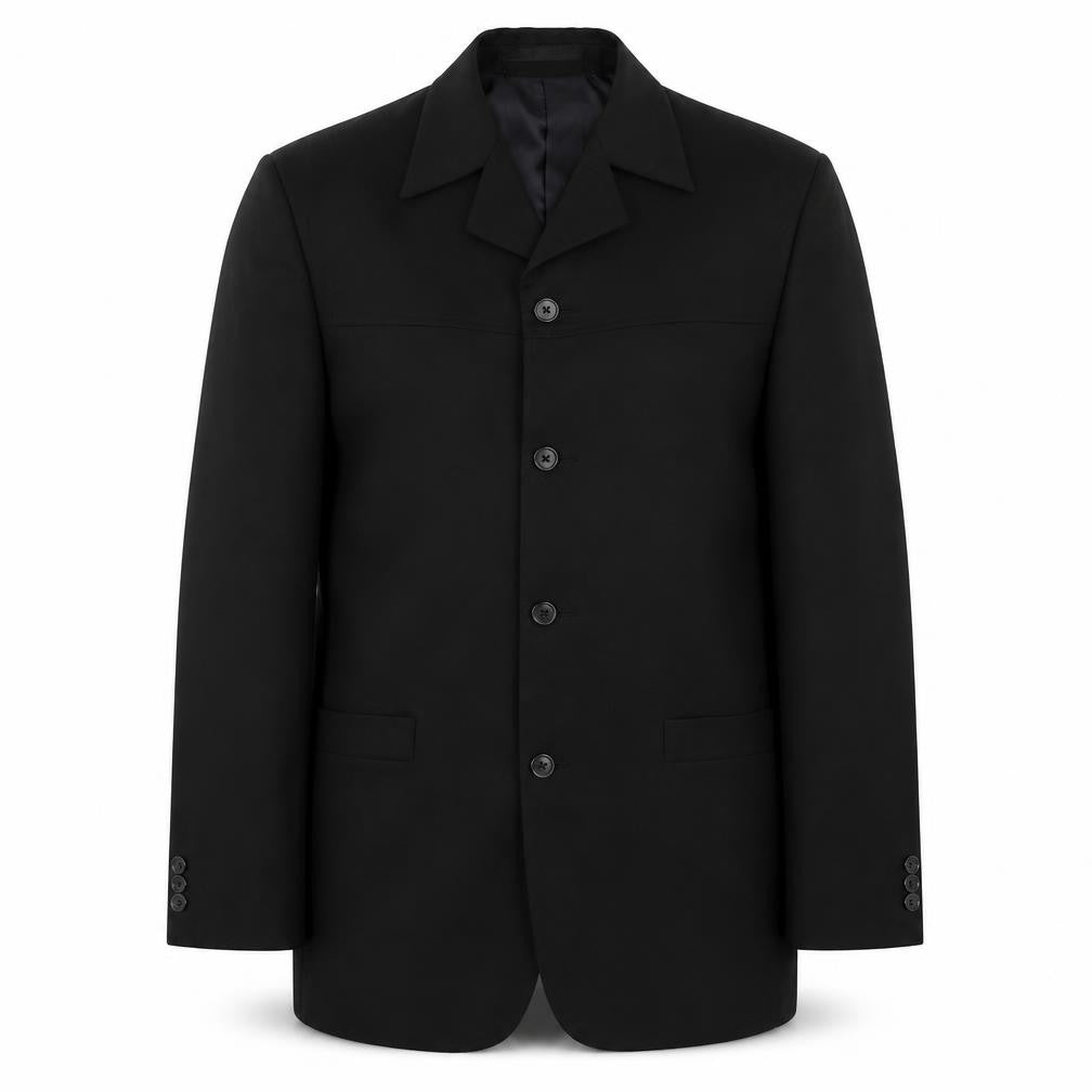Front view of Armando men’s black polyester jacket suit jacket, size 38
