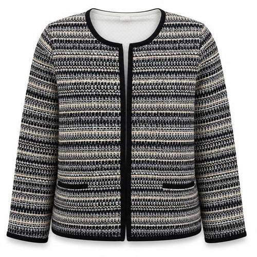 La Maison Du Jersey Womens Black Geometric  Jacket  Size 16  Hook & Eye - Beige