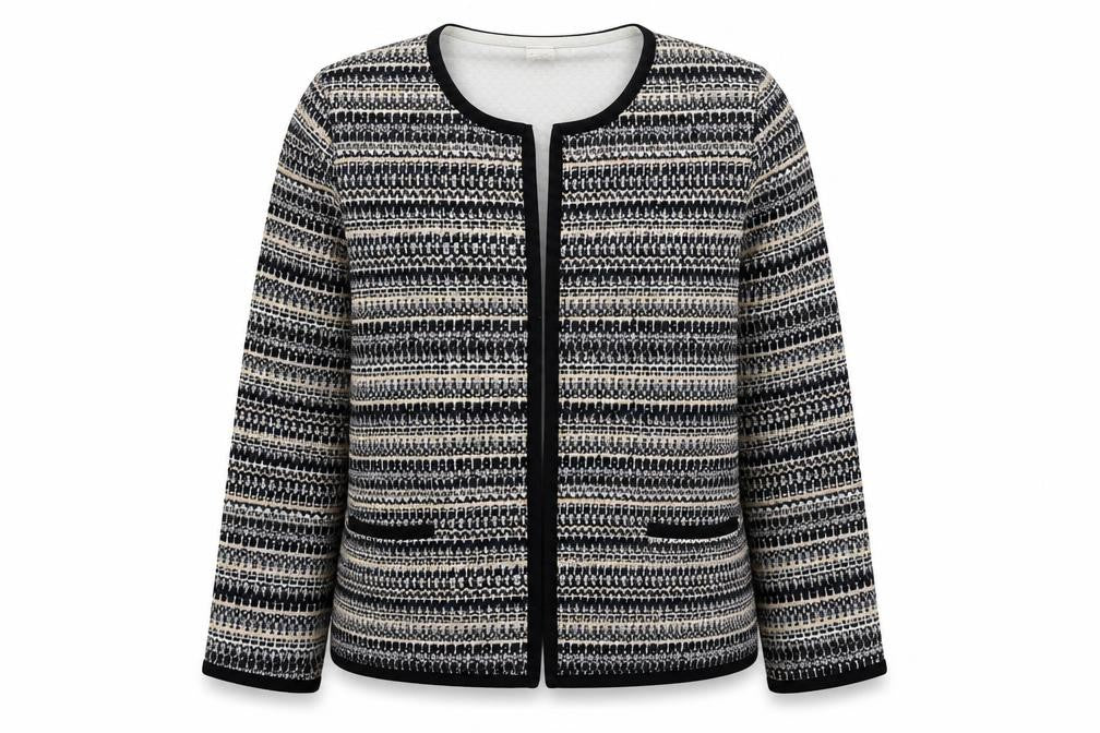 La Maison Du Jersey Womens Black Geometric  Jacket  Size 16  Hook & Eye - Beige