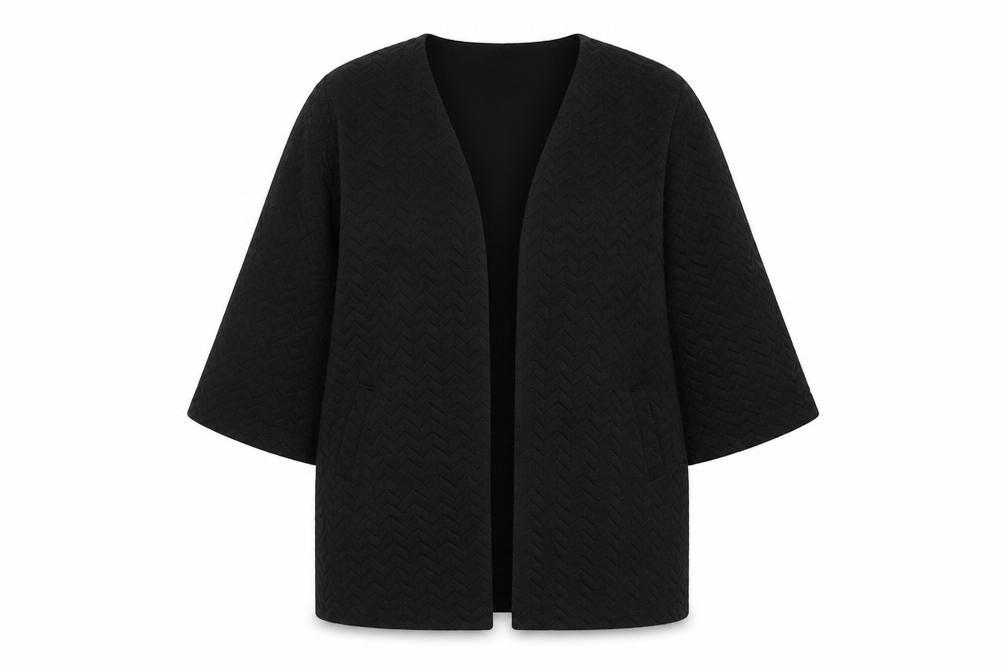 Front view of b.young women’s black geometric jacket, size M