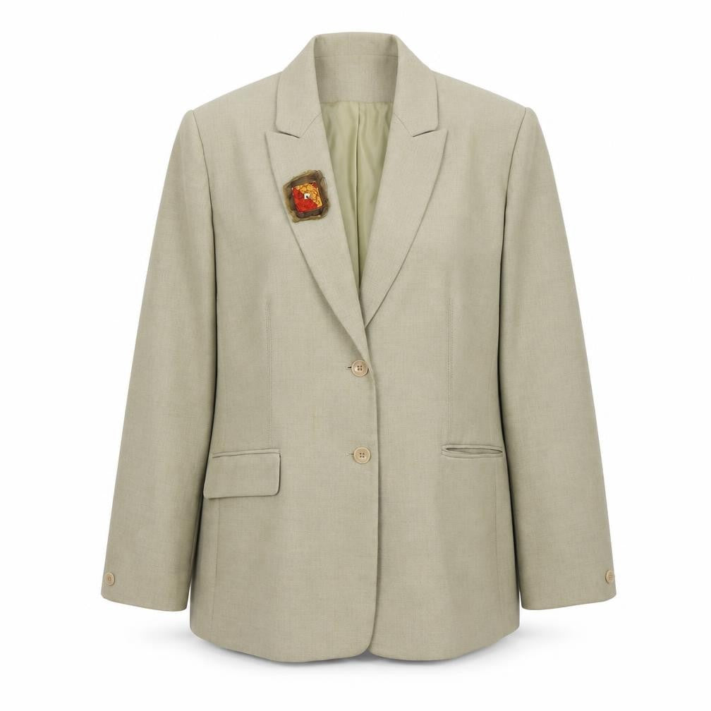 Front view of Dunnes women’s beige polyester jacket suit jacket, size UK 18