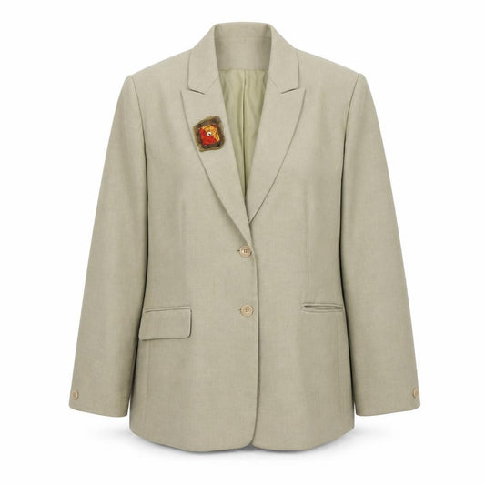 Front view of Dunnes women’s beige polyester jacket suit jacket, size UK 18