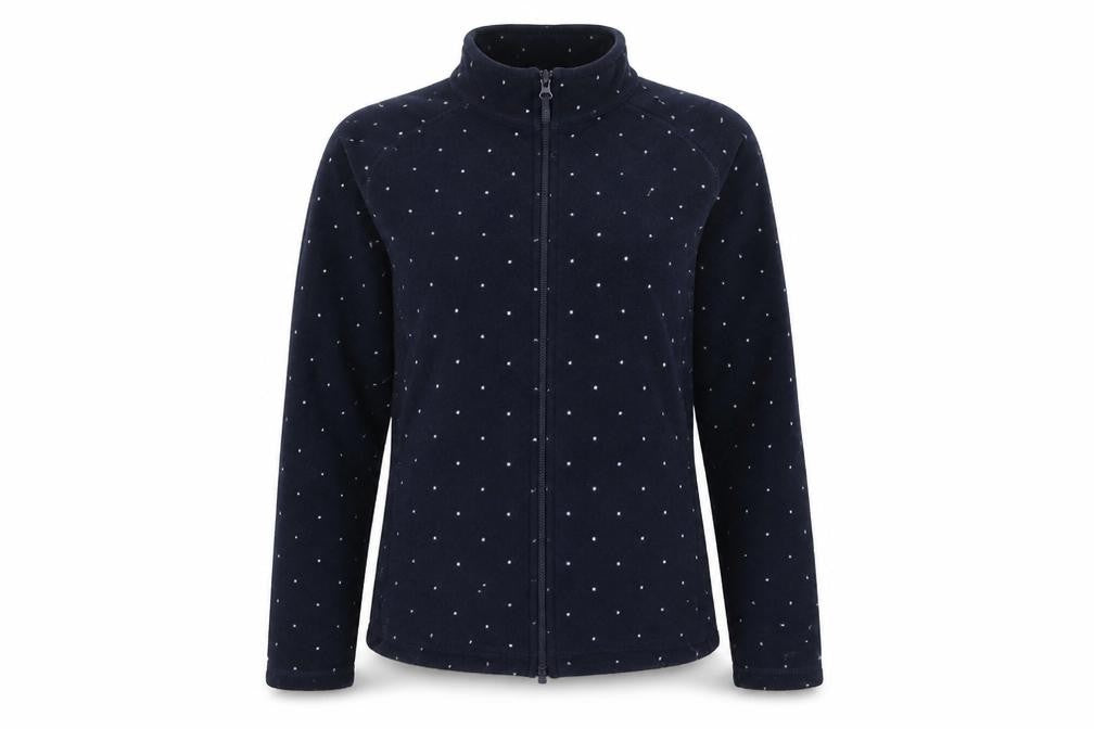 Front view of Tu women’s blue polka dot jacket, size UK 8, zip