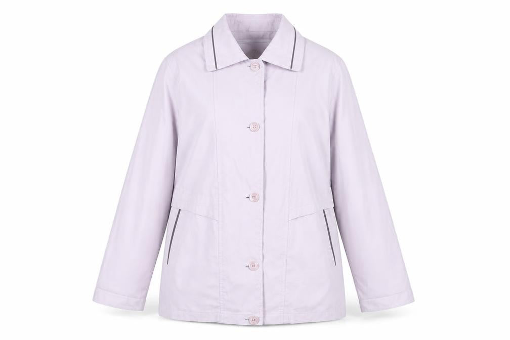 Front view of Debenhams women’s purple jacket coat, size UK 16, button