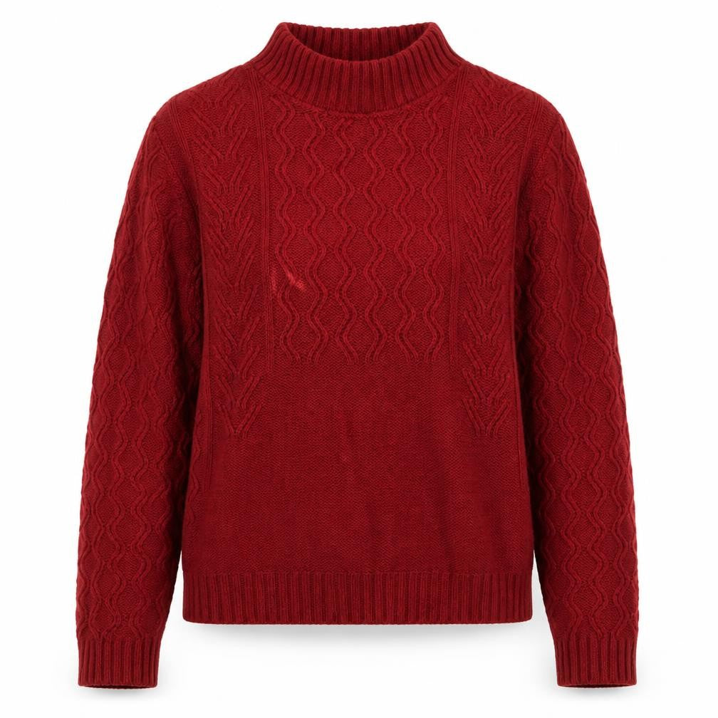Front view of Papaya women’s red mock neck acrylic jumper, size S