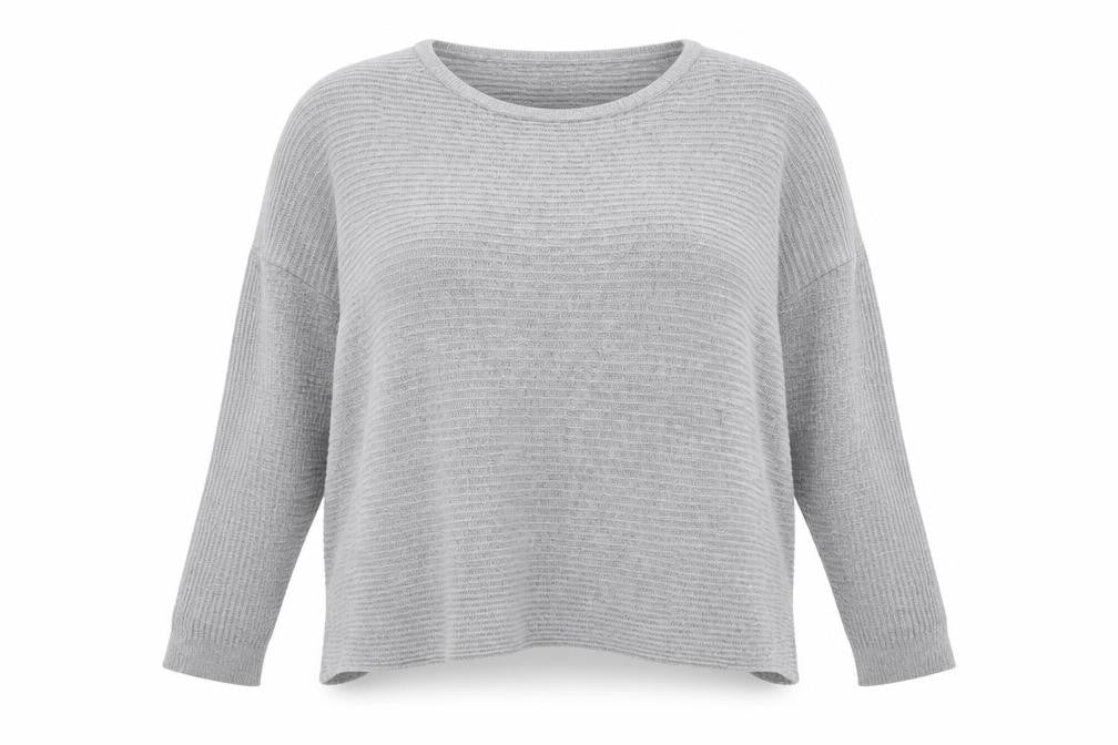 Front view of SHEIN women’s grey round neck polyester jumper, size UK 14, - 14-16