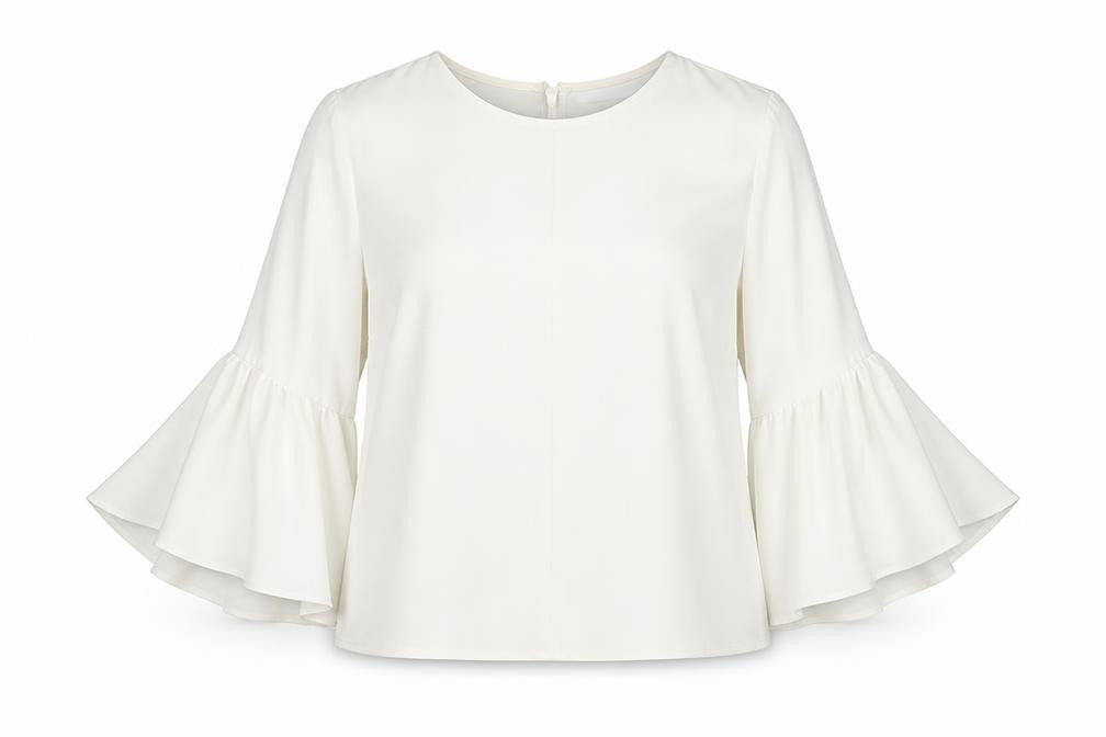 Front view of Topshop women’s white polyester kimono blouse, size UK 10, round neck