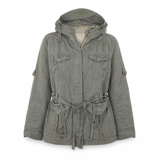 Front view of Demin Co women’s green overcoat coat, size UK 12, button