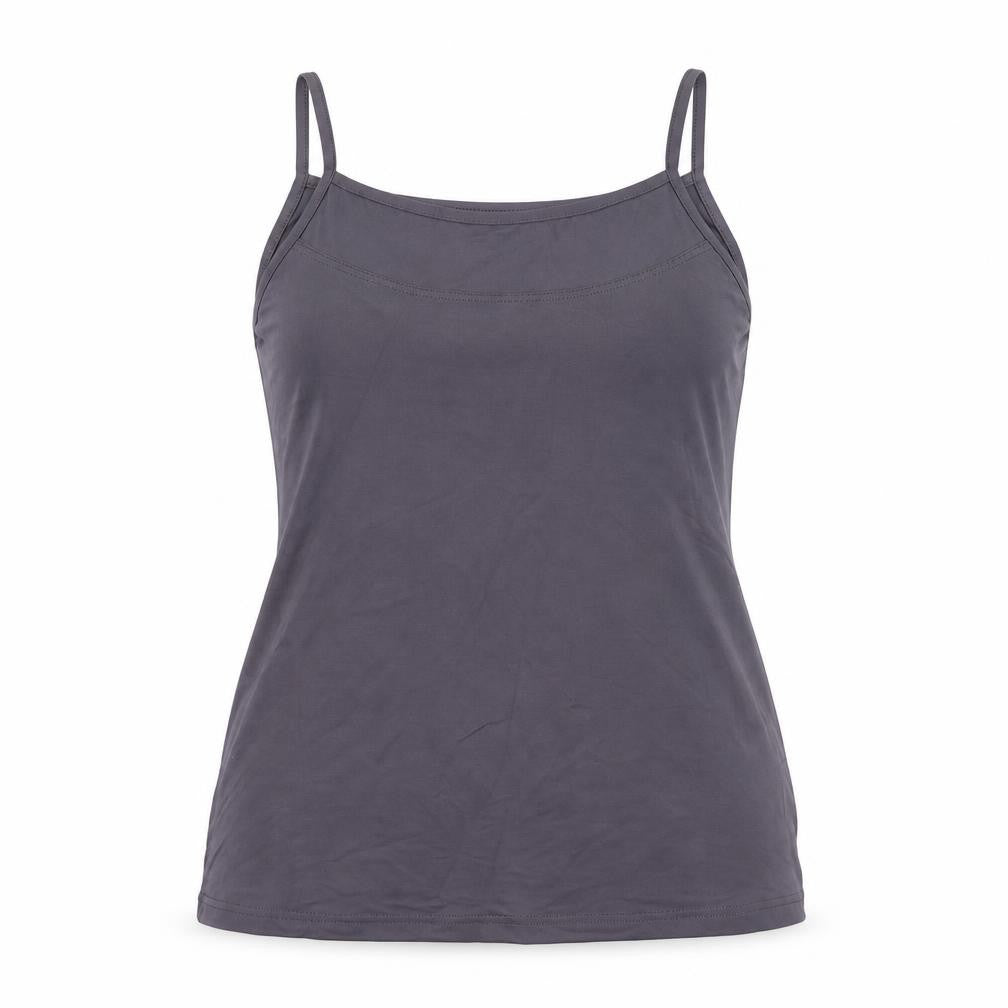 Front view of ZBiz women’s grey polyamide basic tank, size XL, round neck