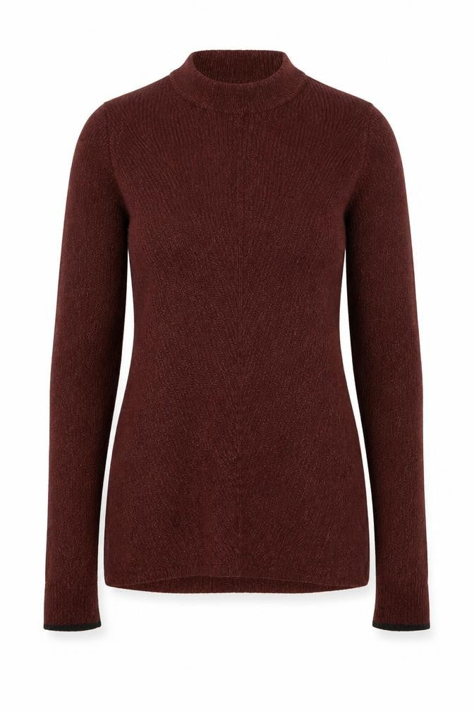 Front view of Topshop women’s brown round neck viscose jumper, size UK 8
